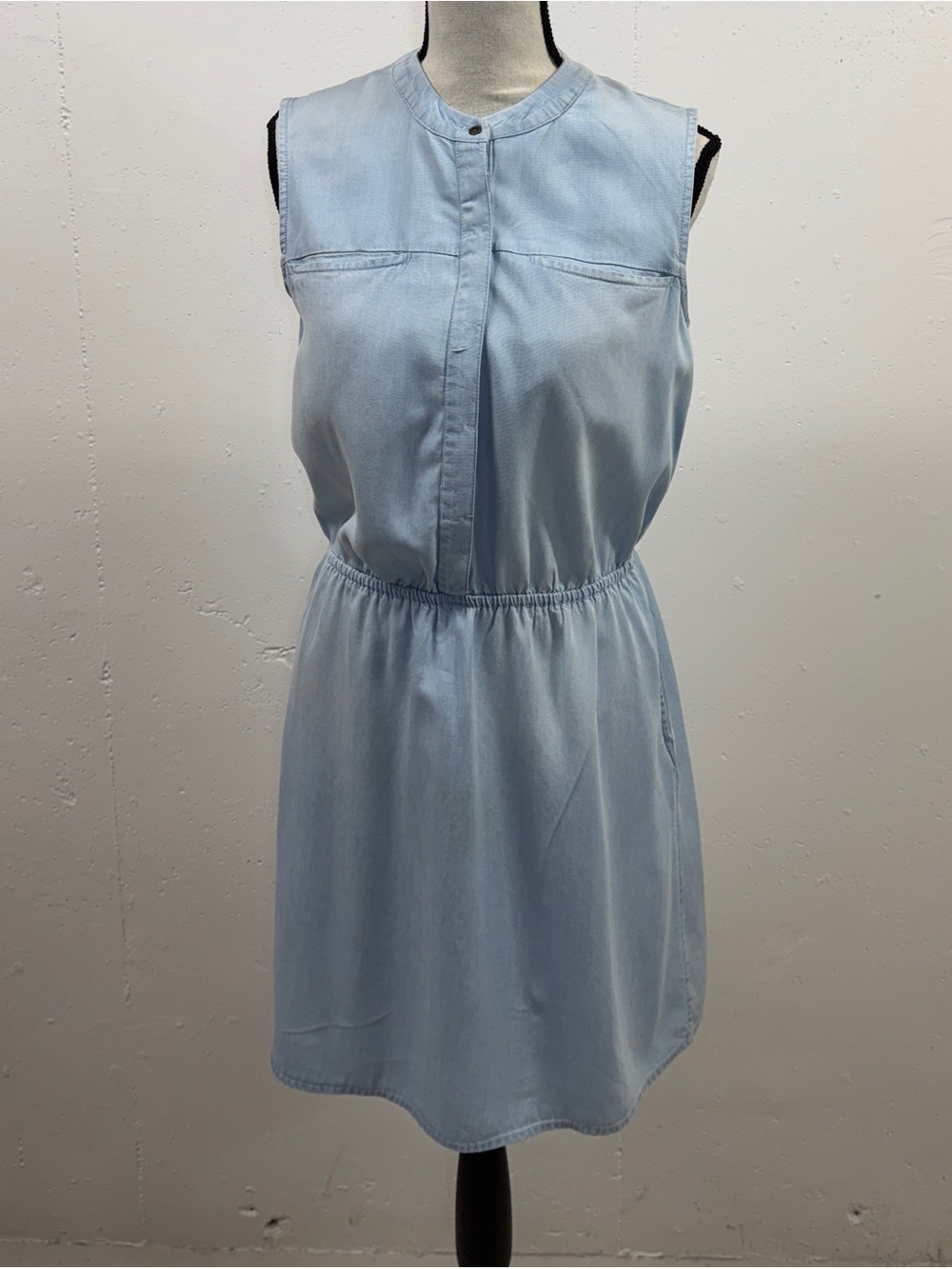 Light Blue Sleeveless Shirtdress in Lyocell which has the softest feel